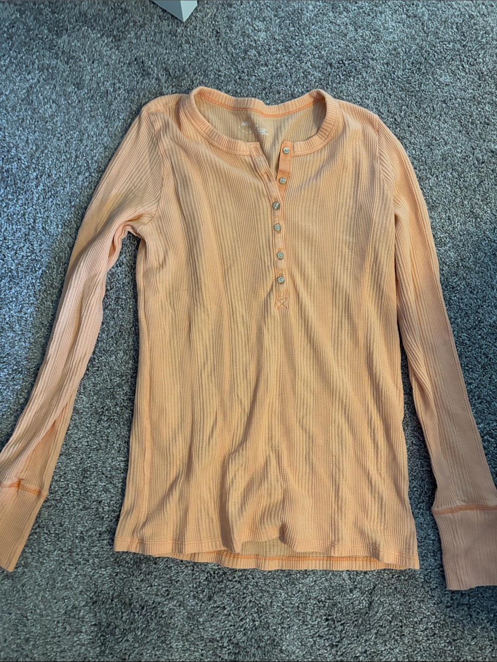 Aerie Peach Ribbed Henley Long Sleeve Top